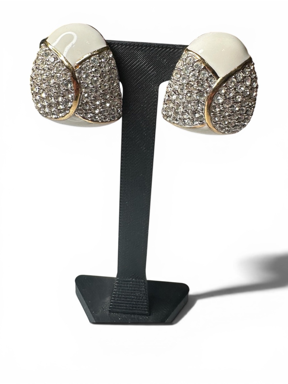Vintage Ciner Rhinestone Clip On Earrings Gold Tone Statement Designer 80s